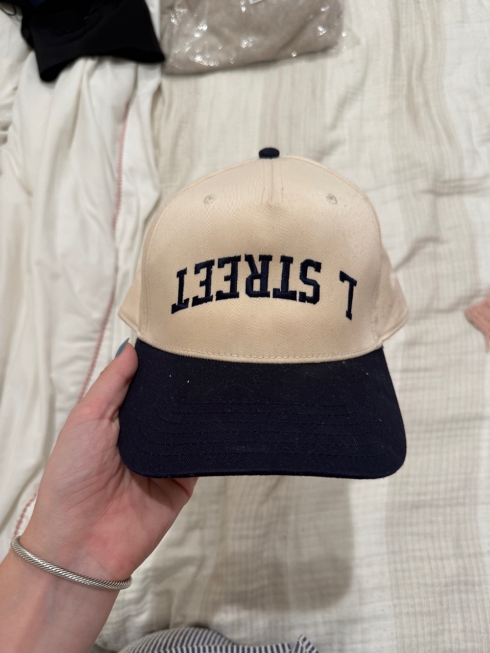 L Street Two-Tone Baseball Cap — Cream & Navy